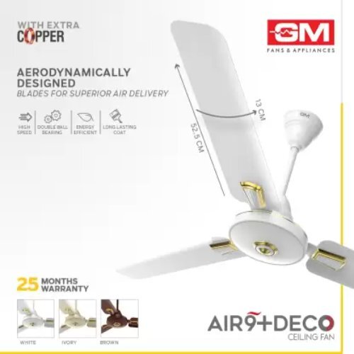 3 Blade Ceiling Fan - Aluminum, 1200 Mm Sweep, White Color | Silent Operation, Stylish Design, Efficient Cooling, Long Warranty 25 Months