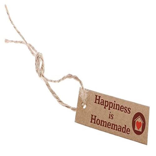 Custom Tag - Kraft Paper 5.2x2 Cm, Vintage Style Black "Happiness Is Homemade" Letters With Red Heart | Perfect For Wedding Favor Labels, Homemade Treats, Gift Tags