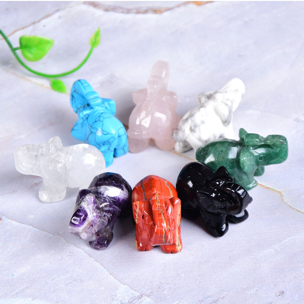 White Jade Gemstone Crystal Elephant Statue - Grade: Aaa