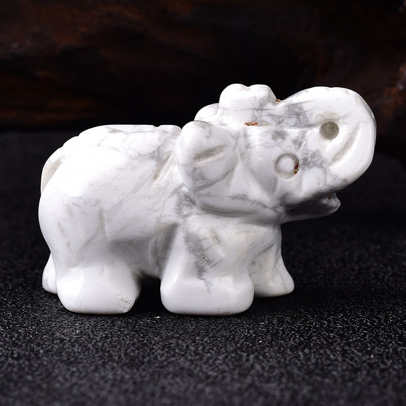 White Jade Gemstone Crystal Elephant Statue - Grade: Aaa