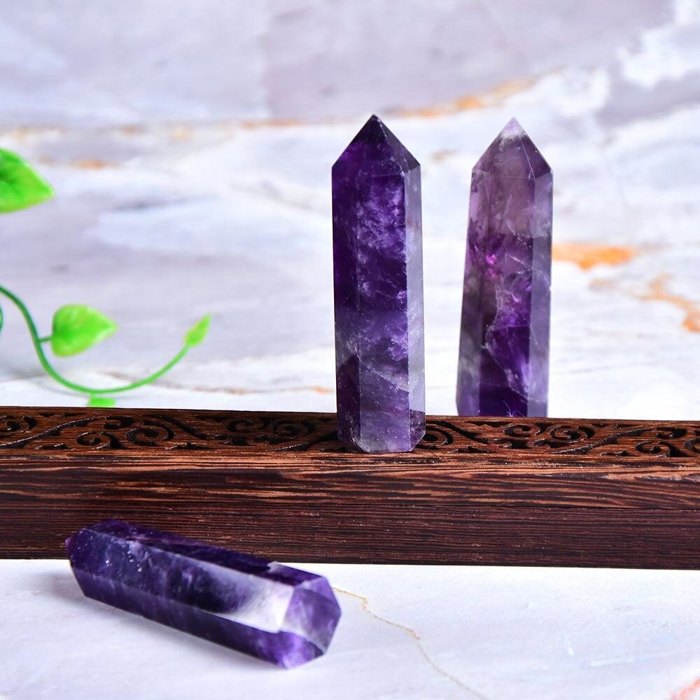 Purple Amethyst Gemstone Crystal Tower Pencil Point Obelisk Healing Wand Stick - Aaa Grade, Free Unique Sizes, Purple Natural Stone, 1 Kg Weight | Ideal Wholesale Business Gift