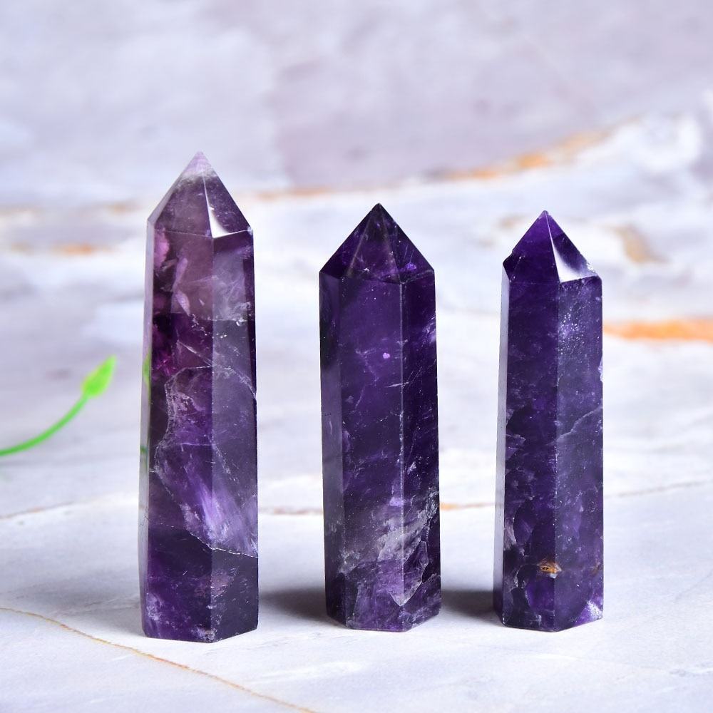 Purple Amethyst Gemstone Crystal Tower Pencil Point Obelisk Healing Wand Stick - Aaa Grade, Free Unique Sizes, Purple Natural Stone, 1 Kg Weight | Ideal Wholesale Business Gift
