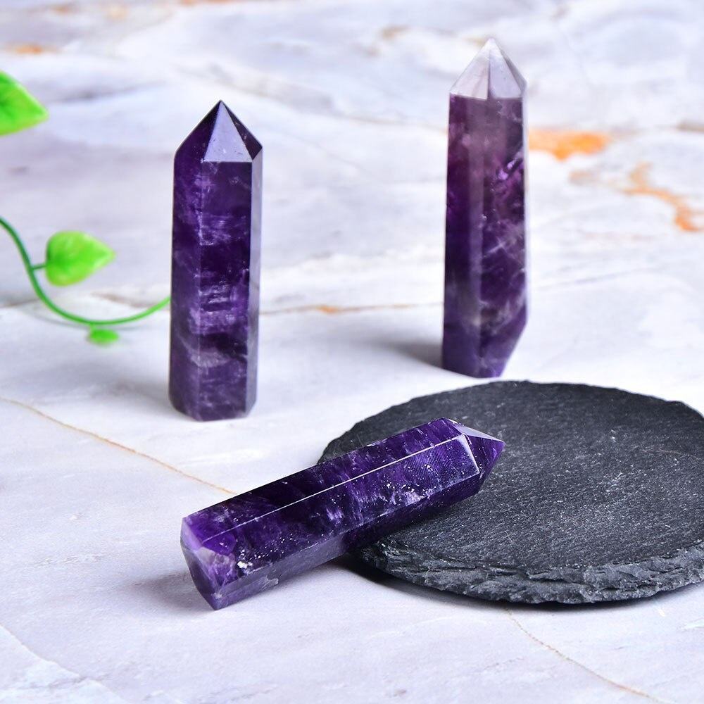 Purple Amethyst Gemstone Crystal Tower Pencil Point Obelisk Healing Wand Stick - Aaa Grade, Free Unique Sizes, Purple Natural Stone, 1 Kg Weight | Ideal Wholesale Business Gift