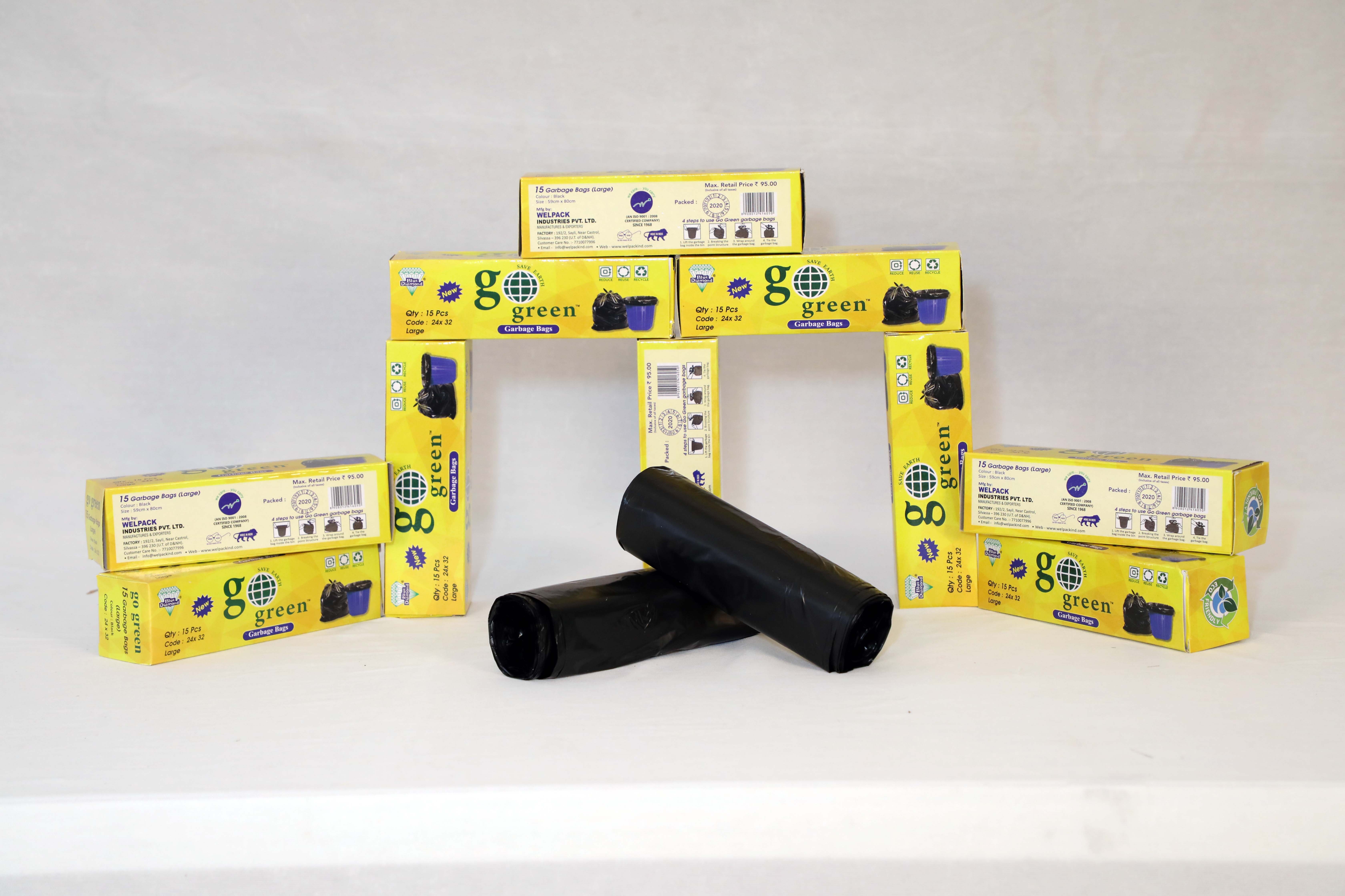 Plastic Garbage Bag - Large 25x30 Inch | Black, Opaque, Water-resistant, Durable Handles, Lightweight, Recyclable, Ideal For Gifts And Food Transport