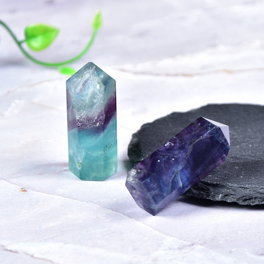 Multi Fluorite Gemstone Crystal Tower Pencil Point Healing Wand Stick - Grade: Aaa