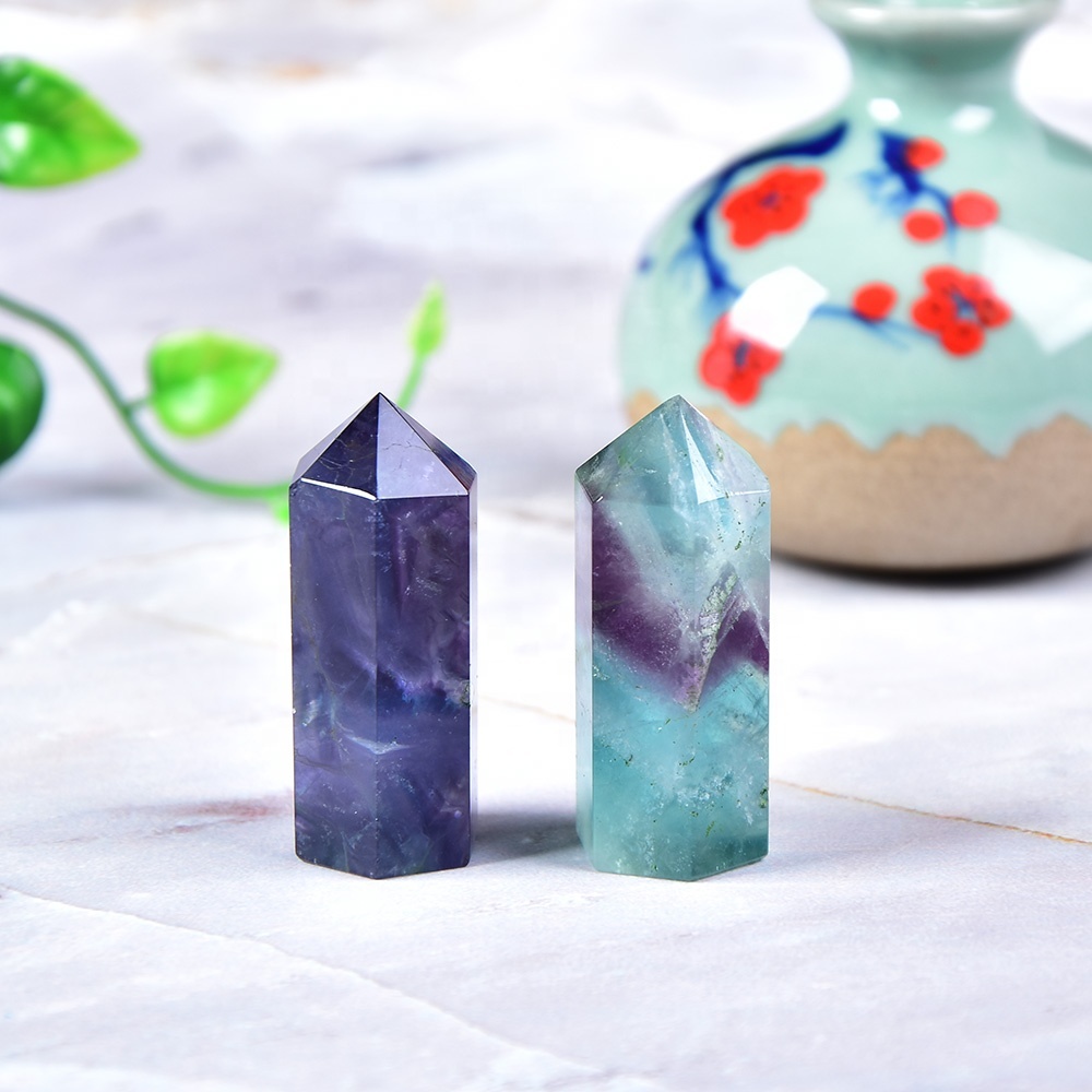 Multi Fluorite Gemstone Crystal Tower Pencil Point Healing Wand Stick - Grade: Aaa