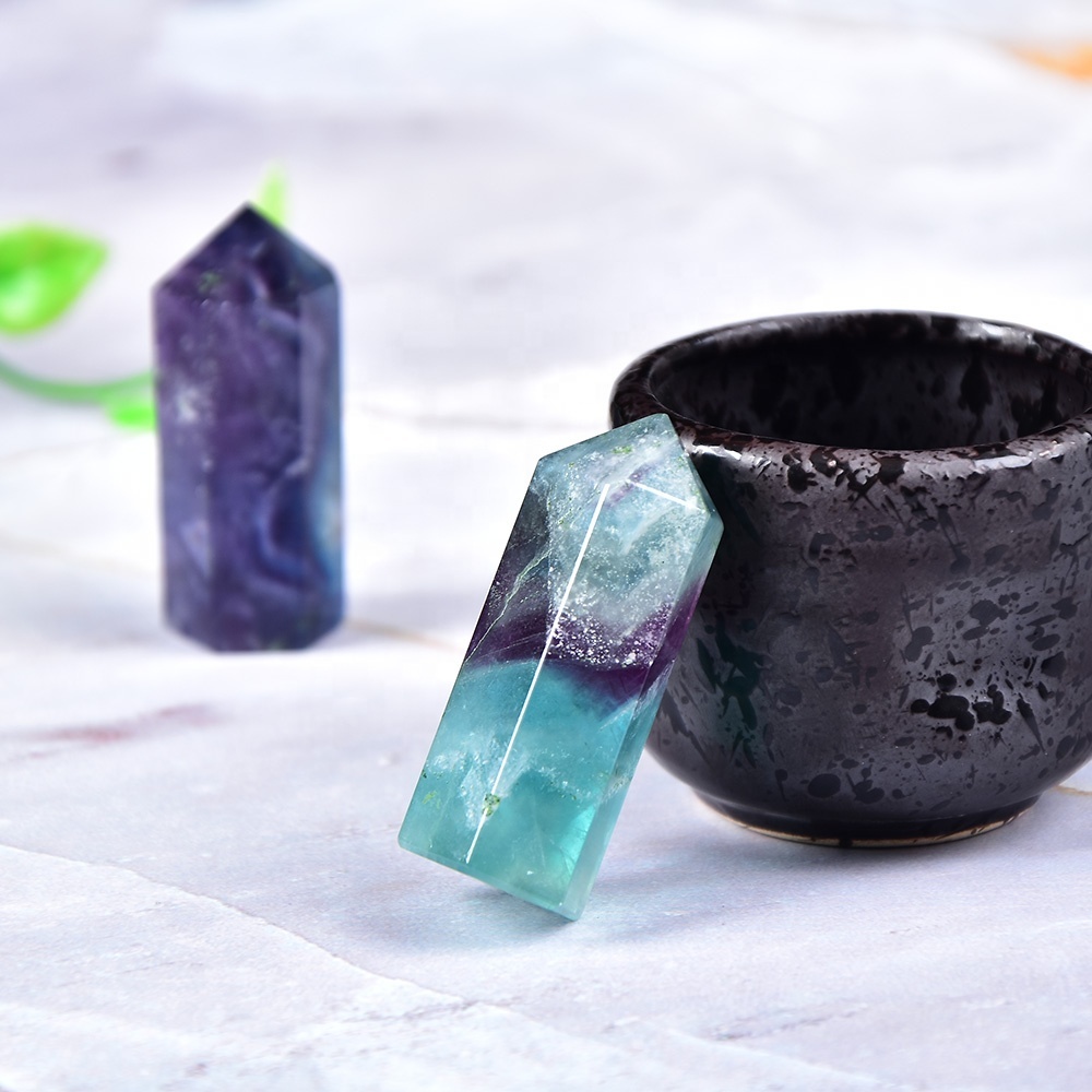 Multi Fluorite Gemstone Crystal Tower Pencil Point Healing Wand Stick - Grade: Aaa