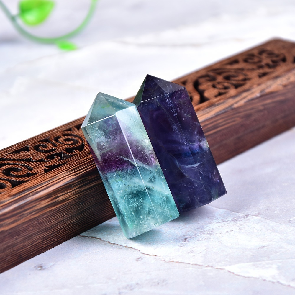 Multi Fluorite Gemstone Crystal Tower Pencil Point Healing Wand Stick - Grade: Aaa