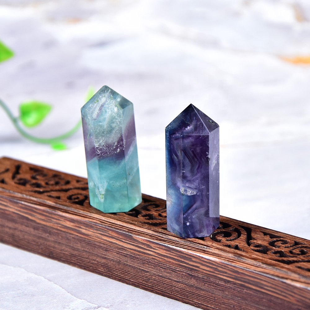Multi Fluorite Gemstone Crystal Tower Pencil Point Healing Wand Stick - Grade: Aaa