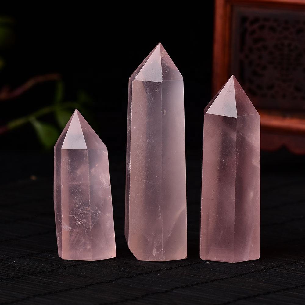 Rose Quartz Gemstone Crystal Tower Pencil Point Healing Wand Stick - Grade: Aaa