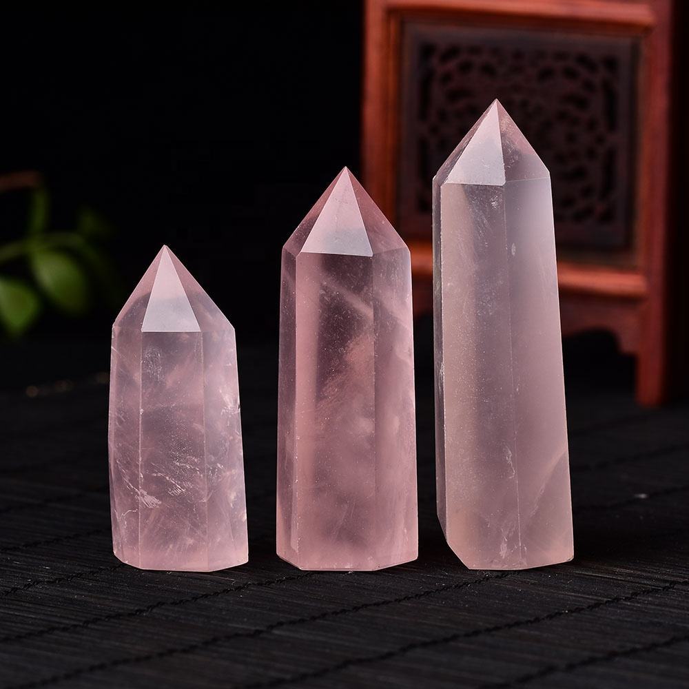 Rose Quartz Gemstone Crystal Tower Pencil Point Healing Wand Stick - Grade: Aaa