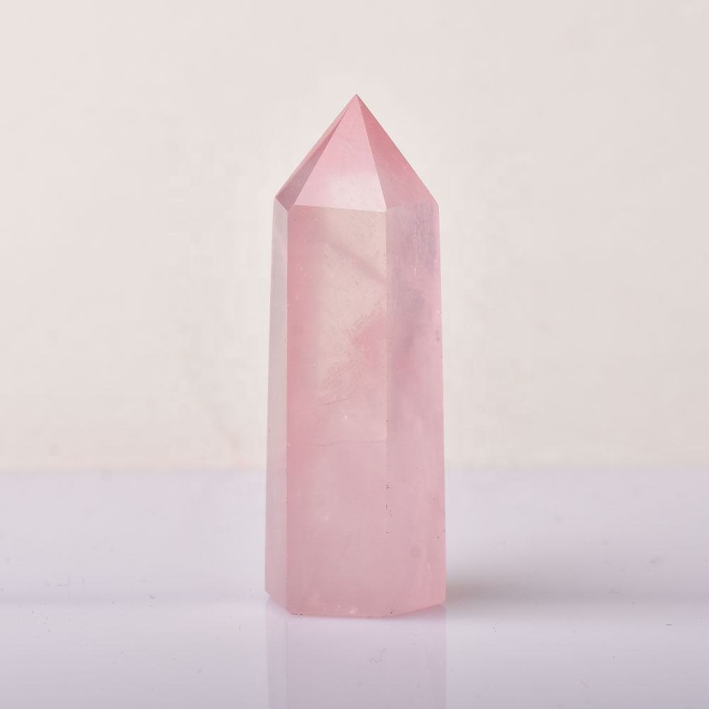 Rose Quartz Gemstone Crystal Tower Pencil Point Healing Wand Stick - Grade: Aaa