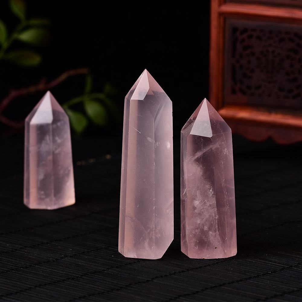 Rose Quartz Gemstone Crystal Tower Pencil Point Healing Wand Stick - Grade: Aaa