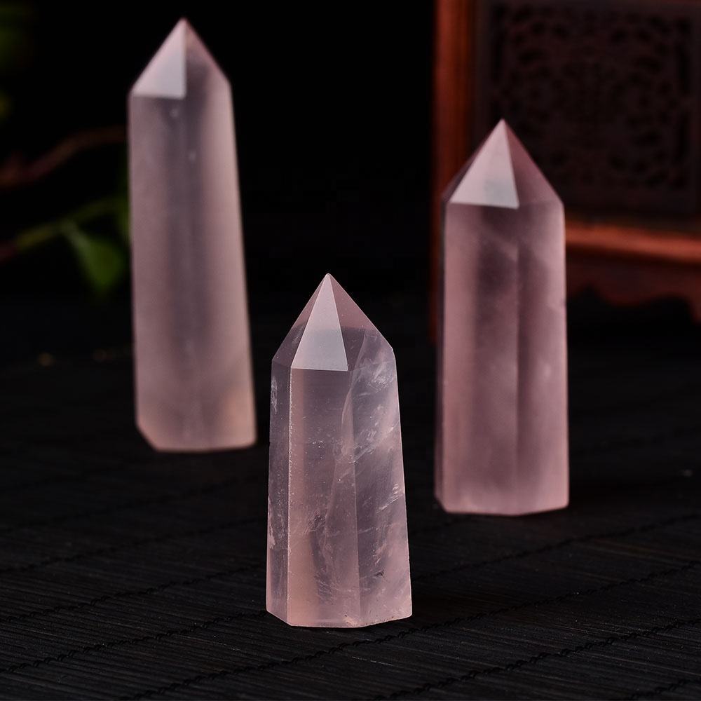 Rose Quartz Gemstone Crystal Tower Pencil Point Healing Wand Stick - Grade: Aaa