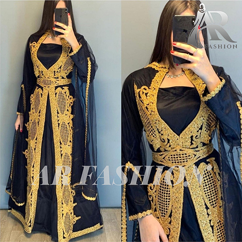 Royal Modern Dubai Moroccan Party Wear Aaree Work Design Jalabiya Jacket Dress Bust Size: 52 Inch (In)