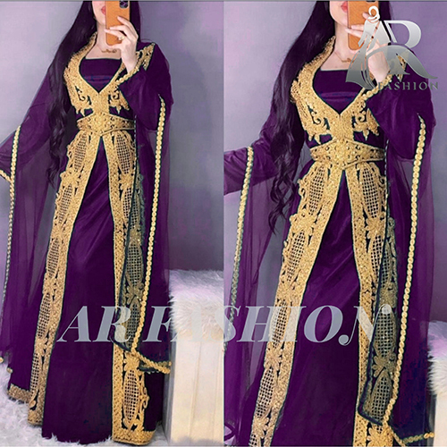 Royal Modern Dubai Moroccan Party Wear Aaree Work Design Jalabiya Jacket Dress Bust Size: 52 Inch (In)