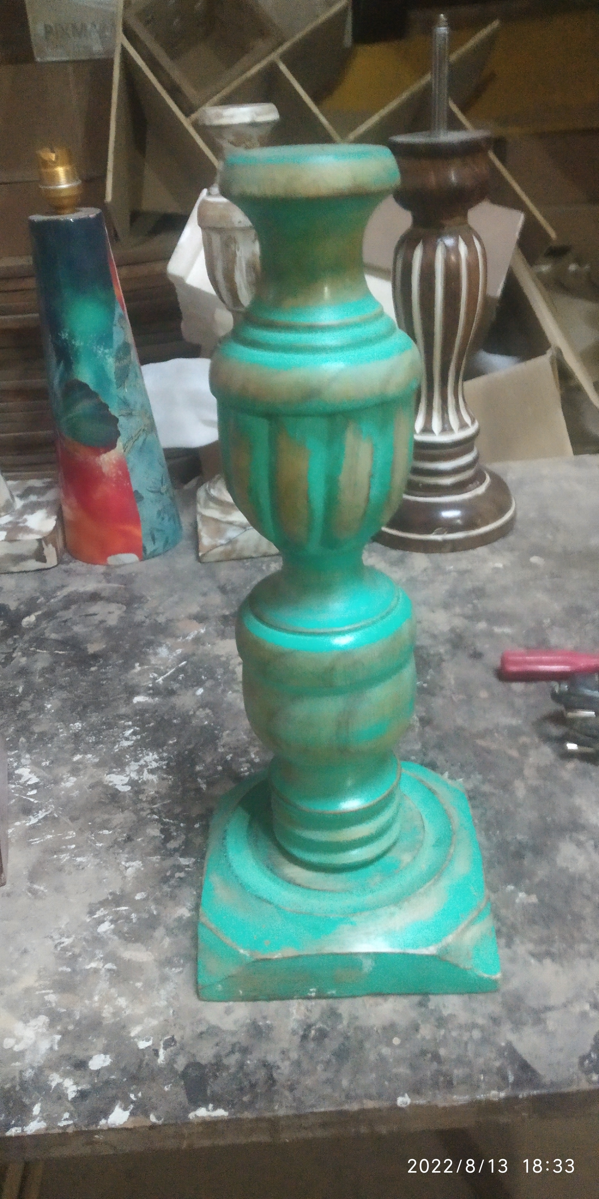 Wooden Lamp Base - Mango Wood Carved Design, 12 Inch Height, Antique Rustic Finish | Customization Available For Size And Finish