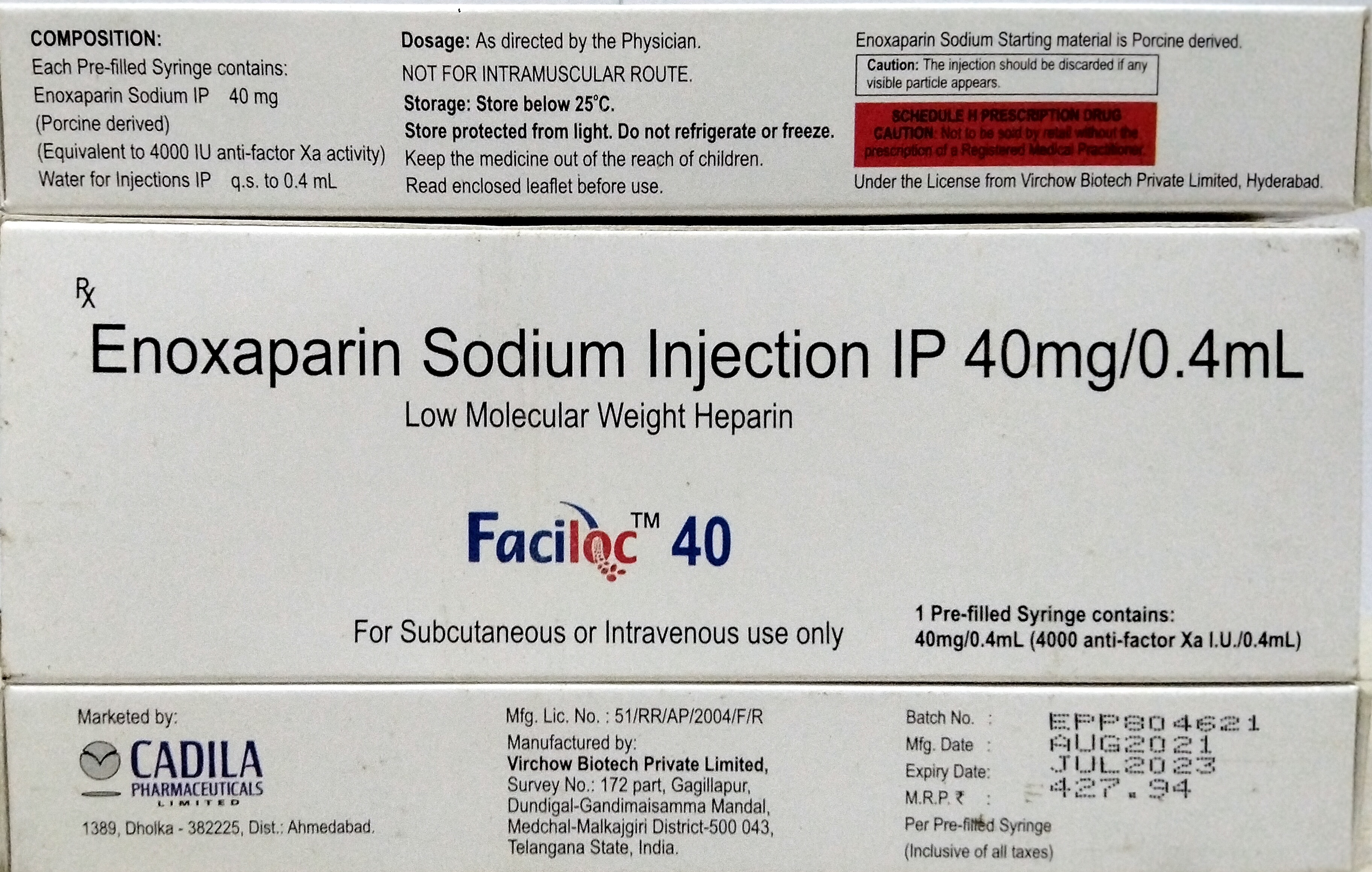 Faciloc (Enoxaparin 60mg) Inj - Drug Type: Injection
