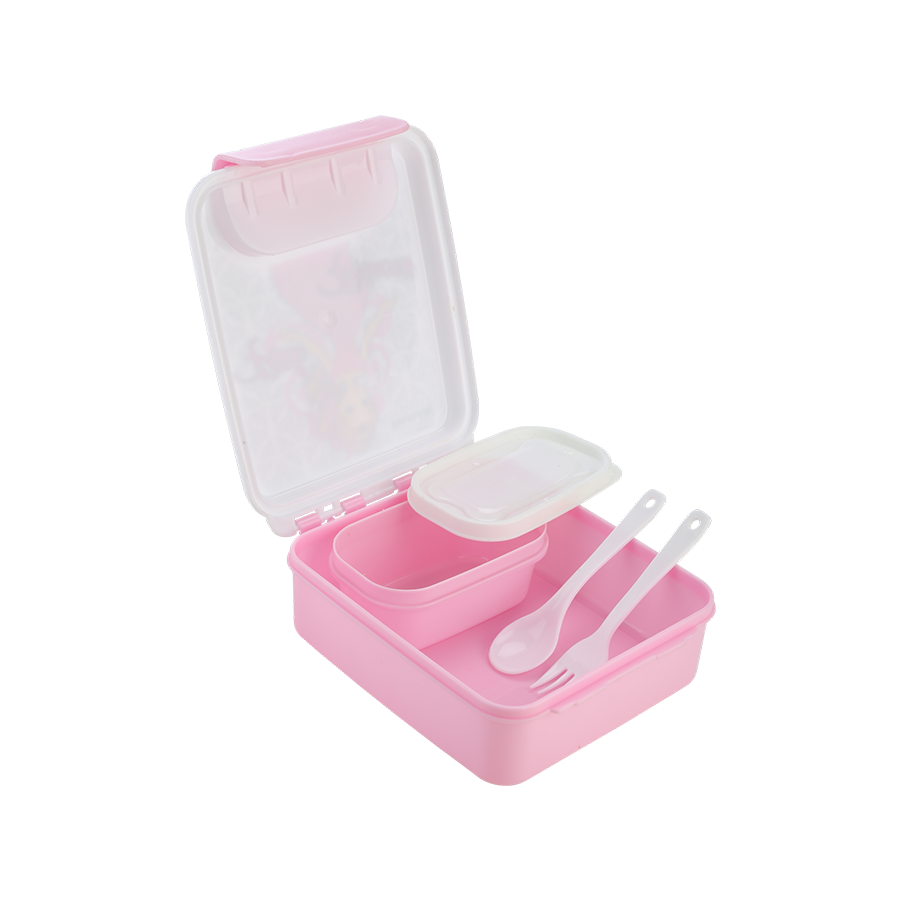 Feast Lunch Box - High Quality Polypropylene, Multicolor, Slim Design, Lightweight, Spill-proof & Airtight With Mini Container, Spoon & Fork