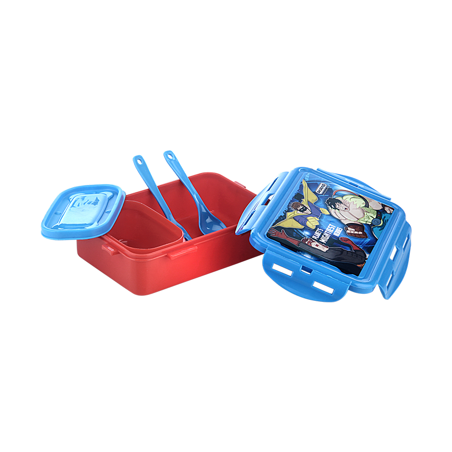 Lock It Lunch Box - High Quality Polypropylene, Multicolor Slim Design Tiffin Set With Mini Container, Spoon & Fork, Spill-proof & Airtight