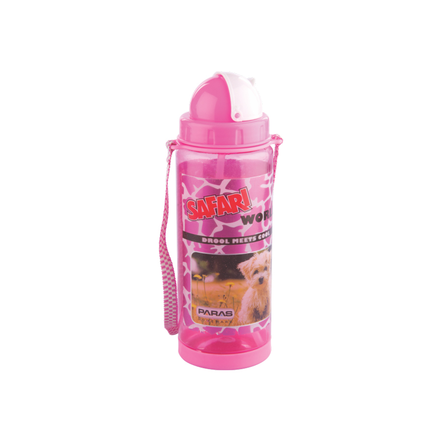 Safari Water Bottle - Virgin Pp Material, Multicolor Design | Bpa Free, Leak-free Cap With Rubber Gasket, Lightweight Carry Strap