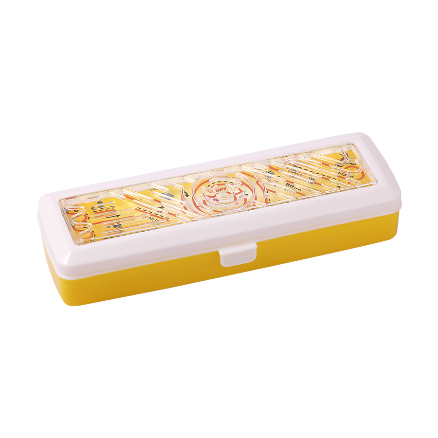 Uno Pencil Box - Virgin Pp Plastic, Multicolor | Fun Maze Game, Dual Compartments, Lift-up Tray, Stencil With A-z & 0-9 On Inner Lid