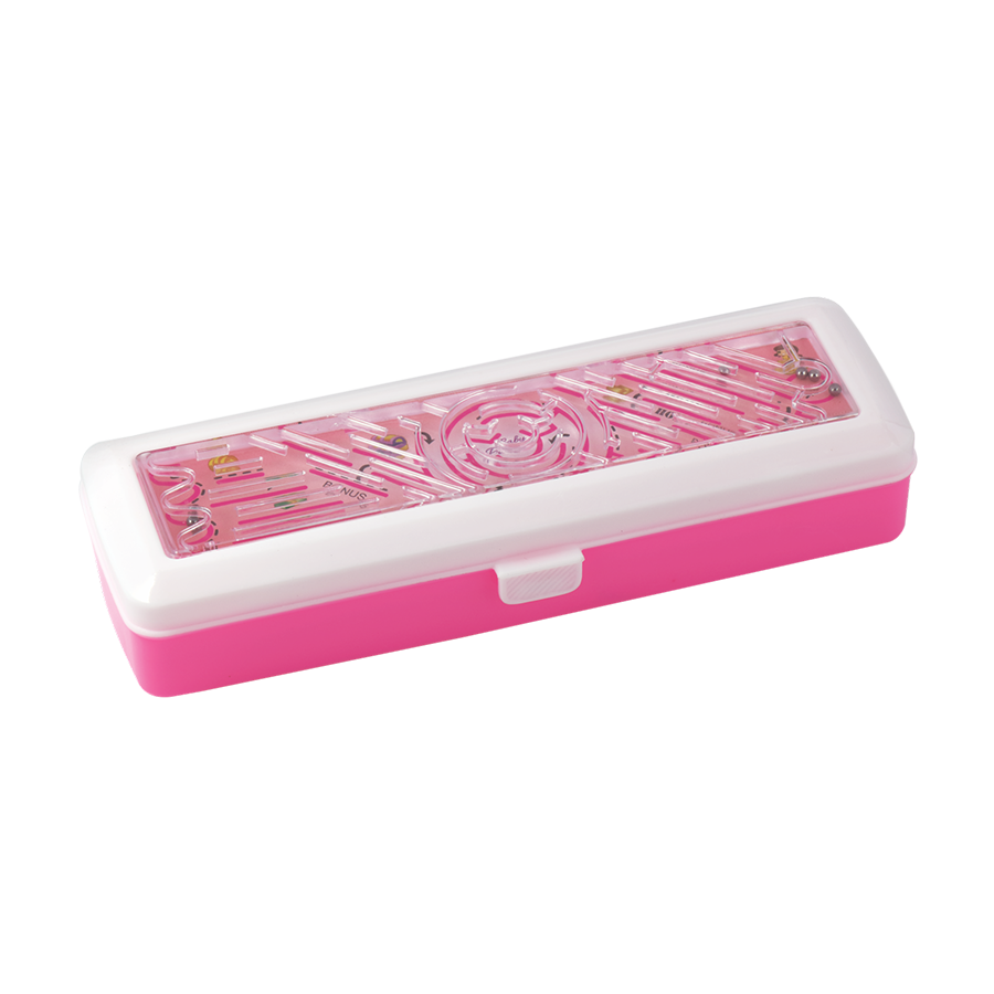 Uno Pencil Box - Virgin Pp Plastic, Multicolor | Fun Maze Game, Dual Compartments, Lift-up Tray, Stencil With A-z & 0-9 On Inner Lid