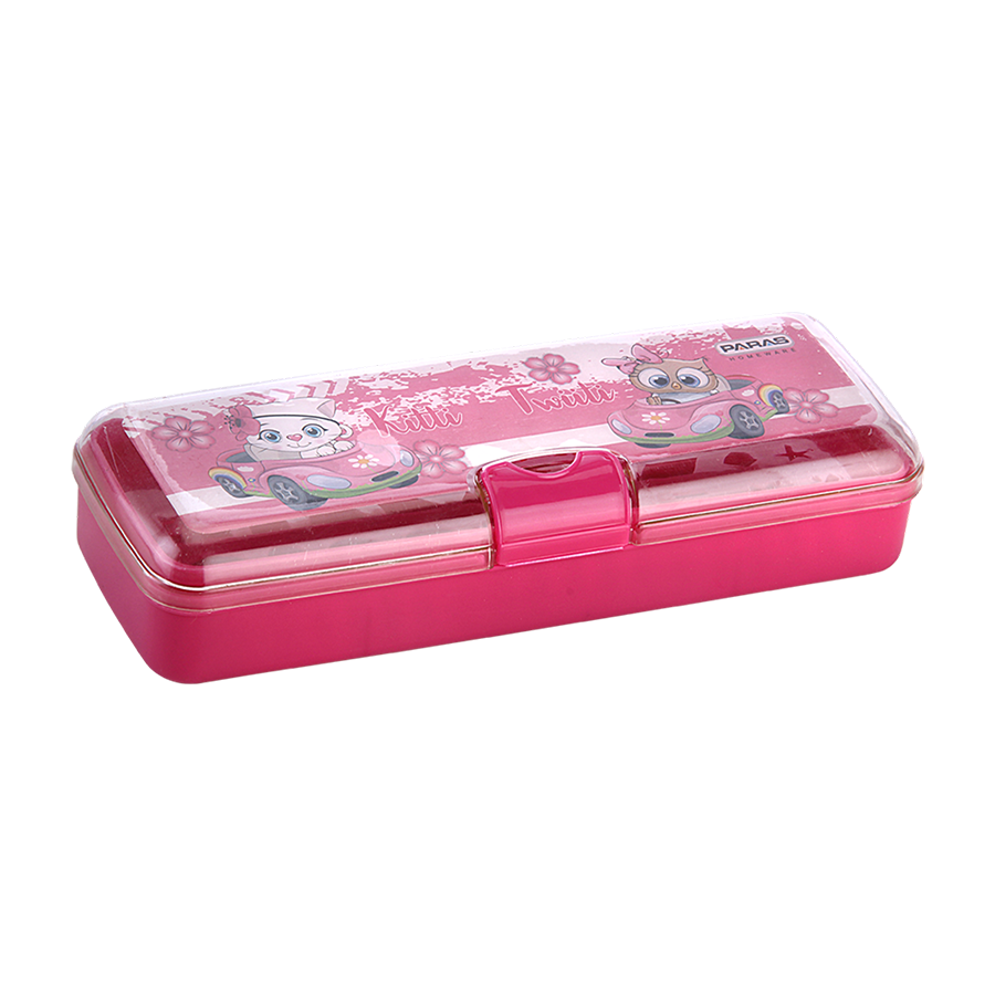 Linc Pencil Box - Virgin Pp Material, Sizes: Small, Medium, Large | Multicolour Designs, Unbreakable Transparent Top, Easy To Clean With Waterproof Sticker, Includes Stencil A-z & 0-9