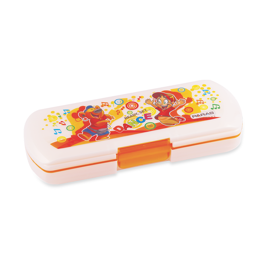 Word Pencil Box - Virgin Pp Plastic, Two Compartment Design, Multicolor With Printed Styles , Includes Tray And Pencil Holder For Organized School Use