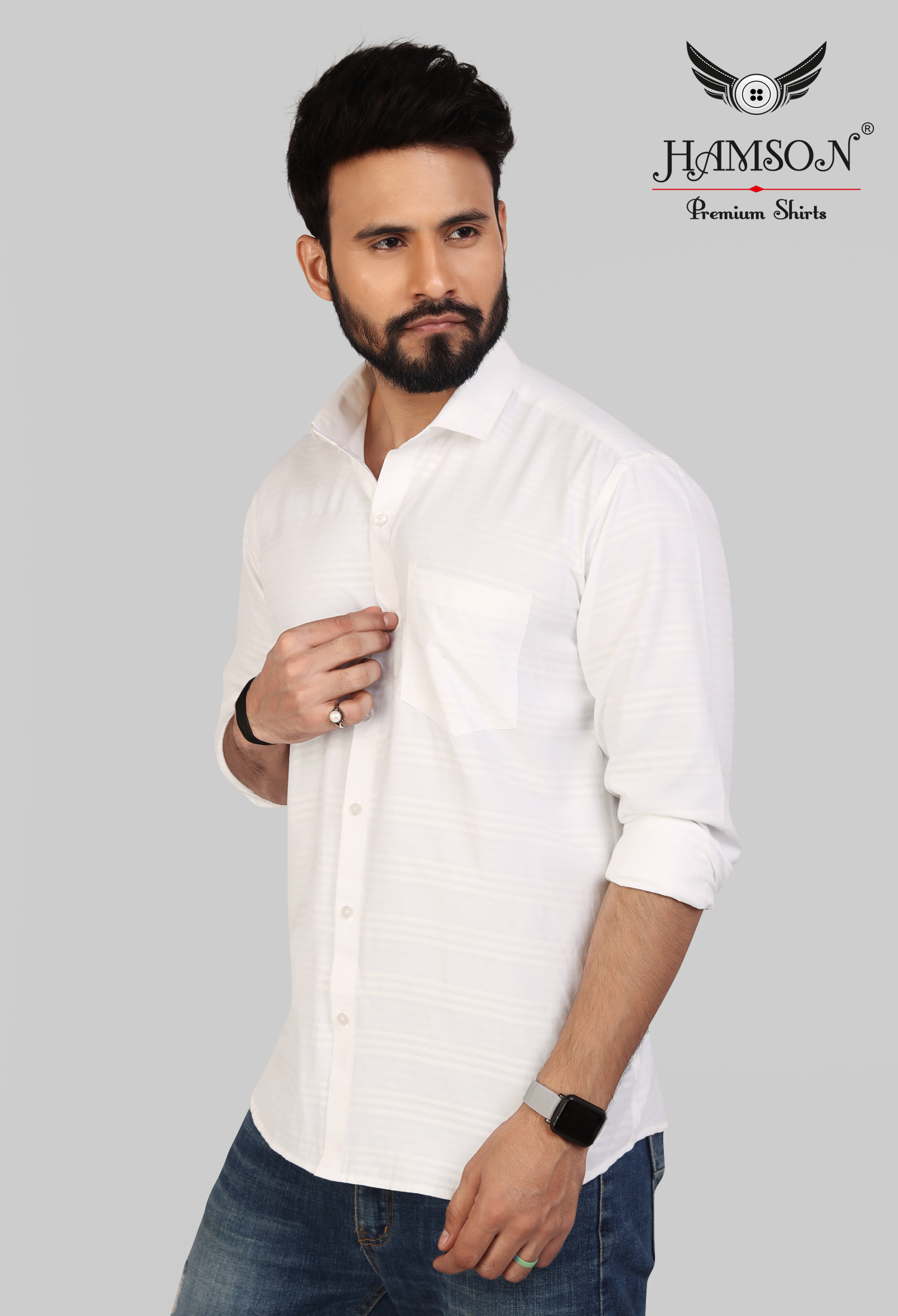 Mens Cotton Blended Stripes Shirts Ace 4 - Cotton Blend, Sizes L/xl/xxl, Color: White | Anti-wrinkle, Breathable, Washable, Standard Collar, Full Sleeves