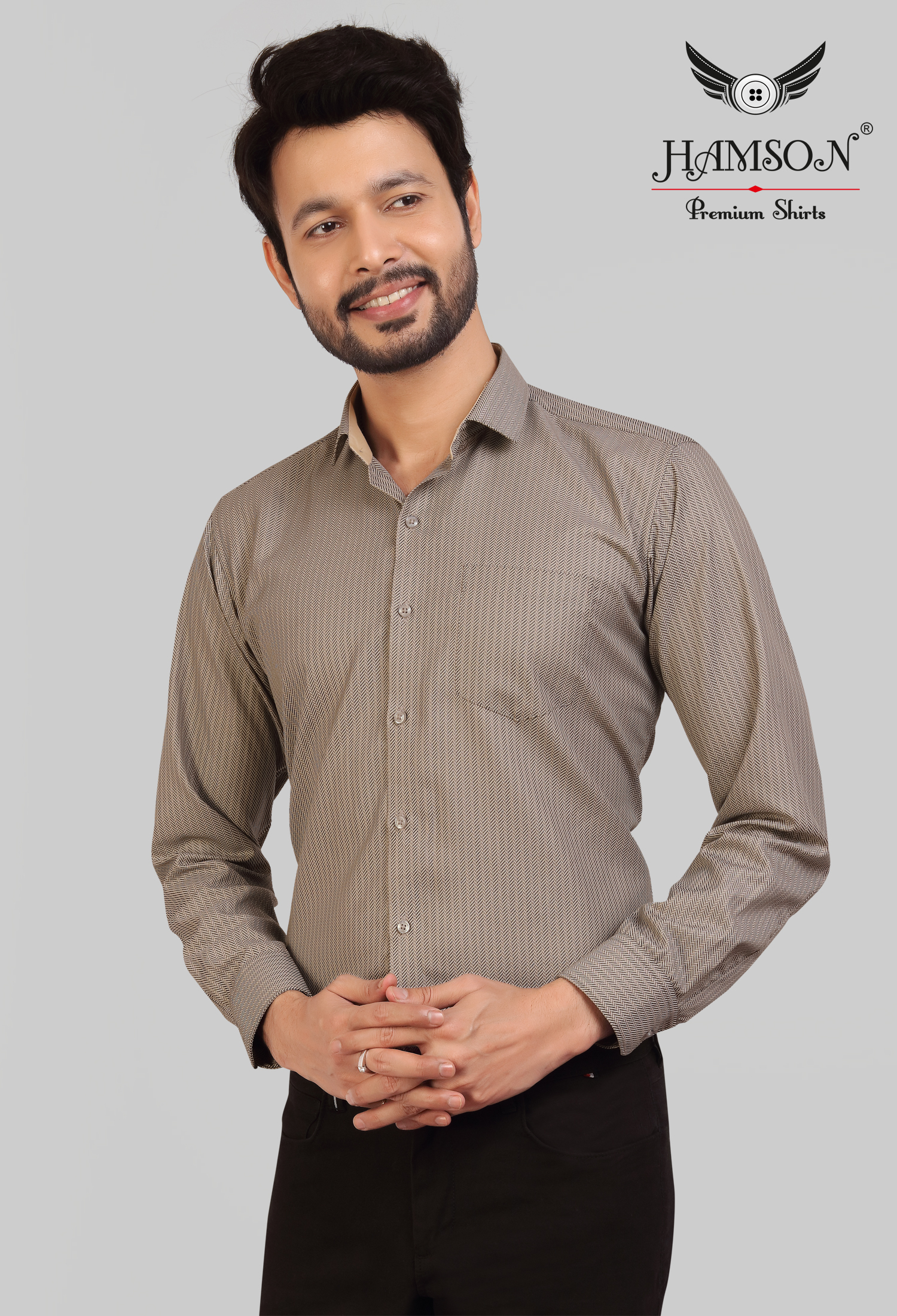 Mens Cotton Blended Stripes Shirts Ace 7 - Cotton Blend, Sizes L/xl/xxl, Color Brown | Anti-wrinkle, Breathable, Full Sleeves, Standard Collar, Washable