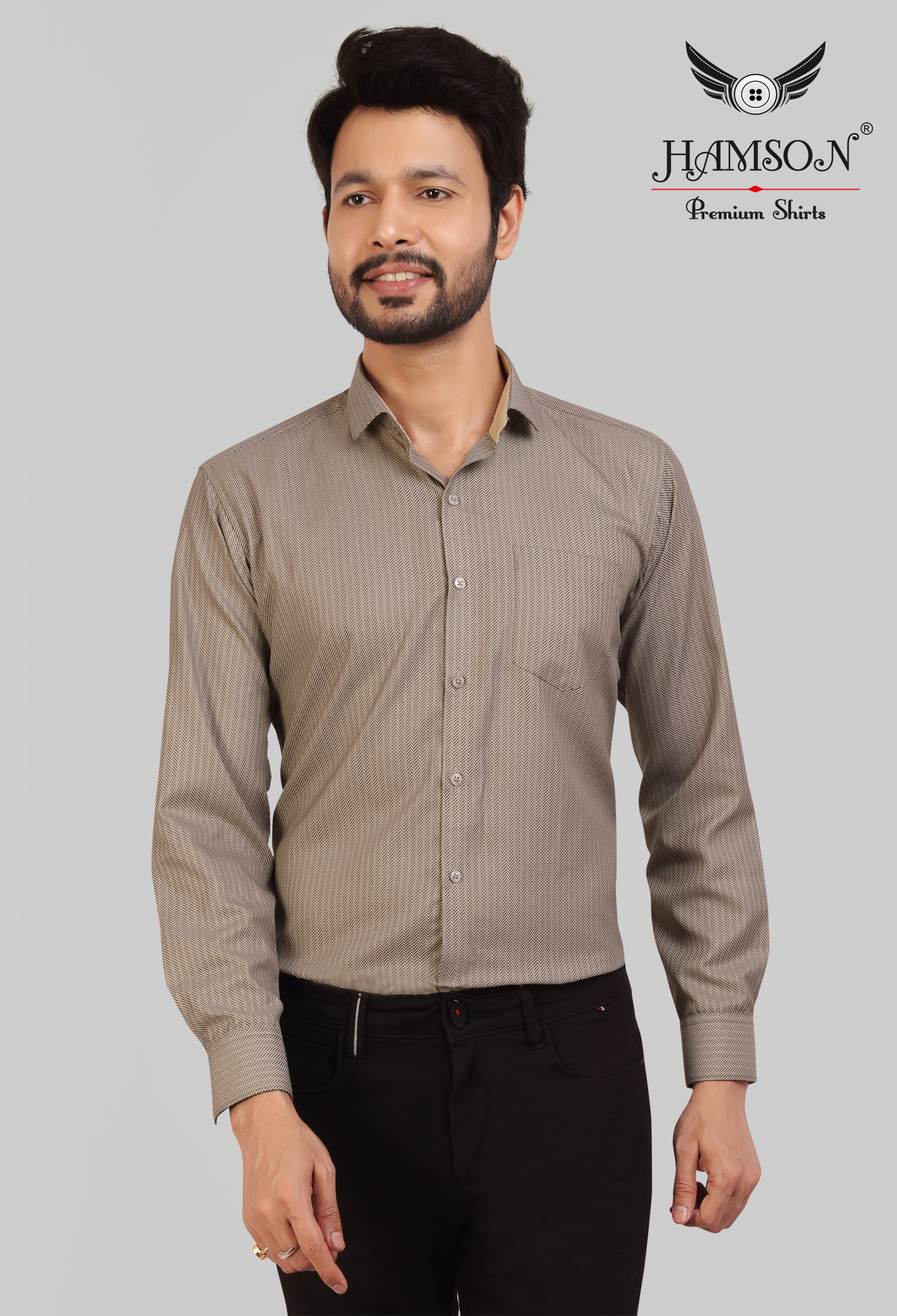Mens Cotton Blended Stripes Shirts Ace 7 - Cotton Blend, Sizes L/xl/xxl, Color Brown | Anti-wrinkle, Breathable, Full Sleeves, Standard Collar, Washable