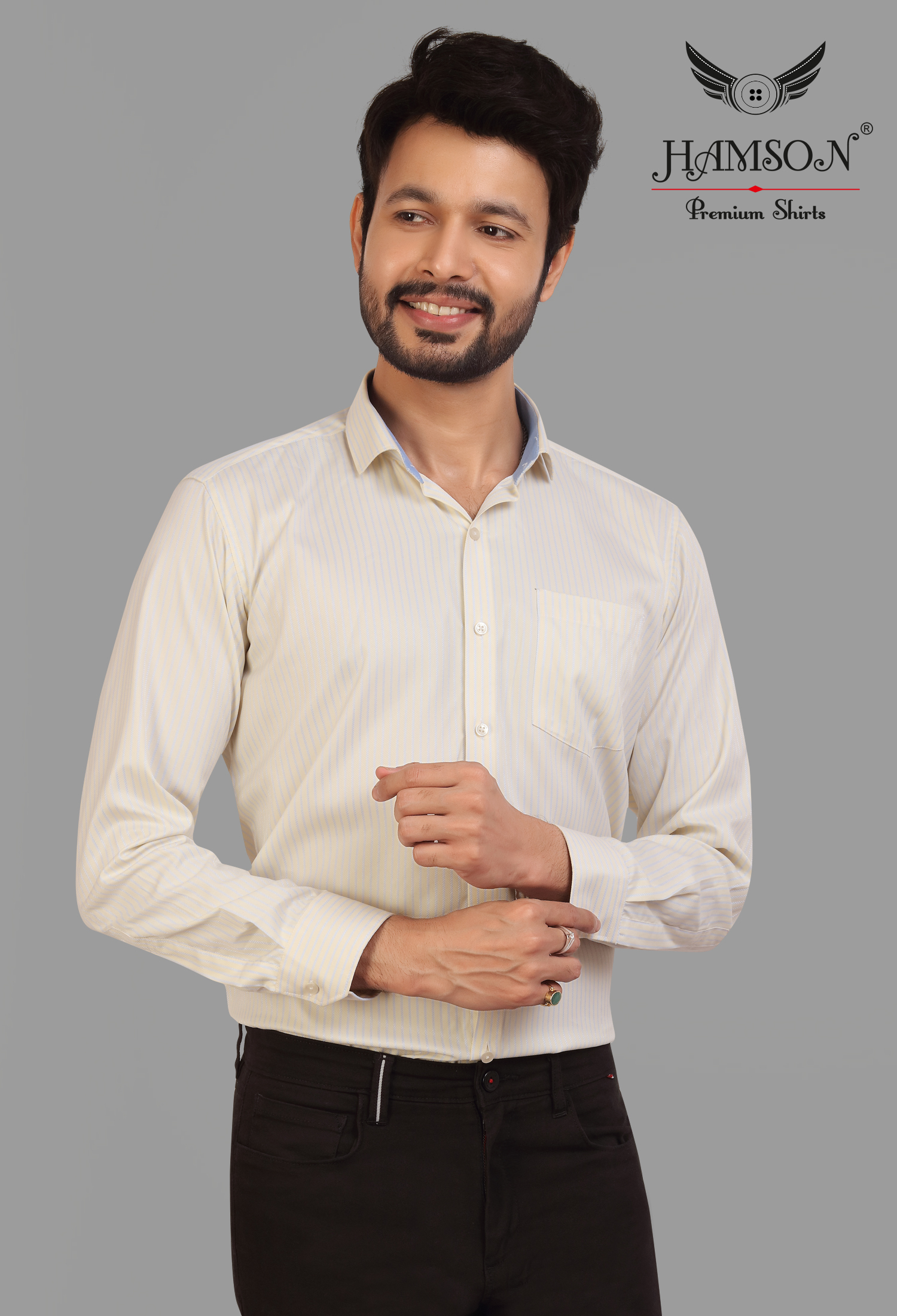 Mens Cotton Blended Stripes Shirts Ace 10 - Cotton Blend, Sizes: L, M, Xl, Xxl, Color: Beige | Features: Anti-wrinkle, Breathable, Washable