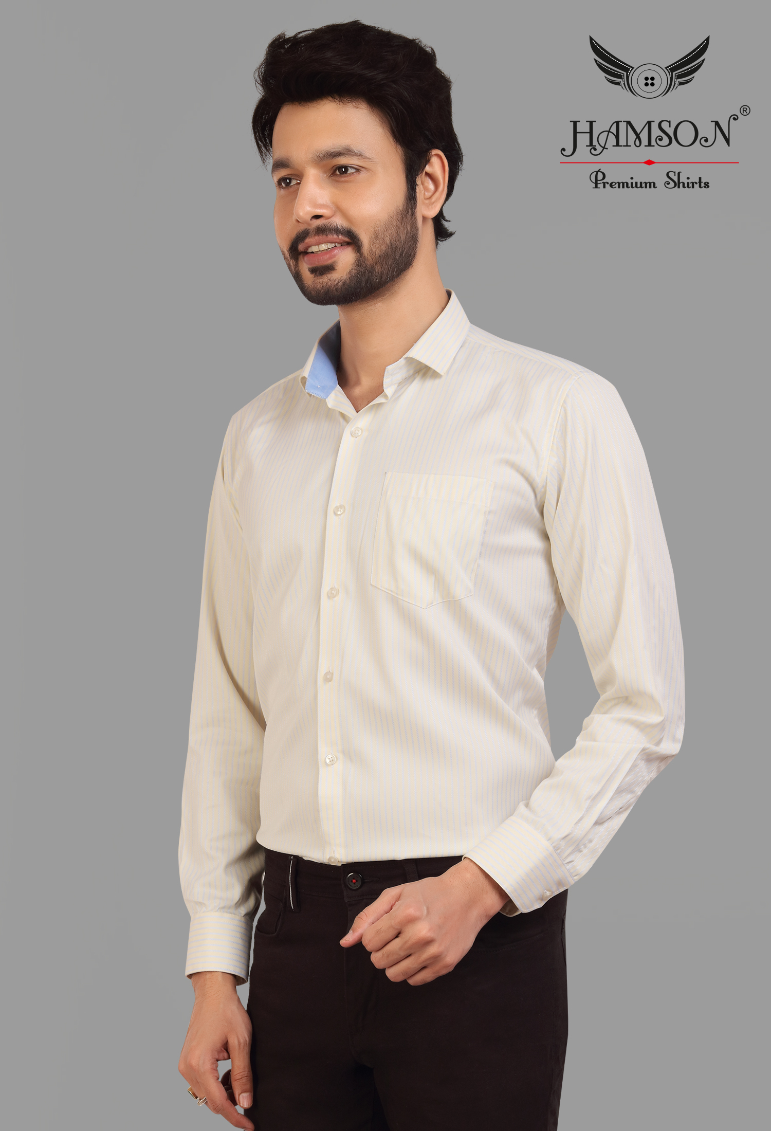 Mens Cotton Blended Stripes Shirts Ace 10 - Cotton Blend, Sizes: L, M, Xl, Xxl, Color: Beige | Features: Anti-wrinkle, Breathable, Washable
