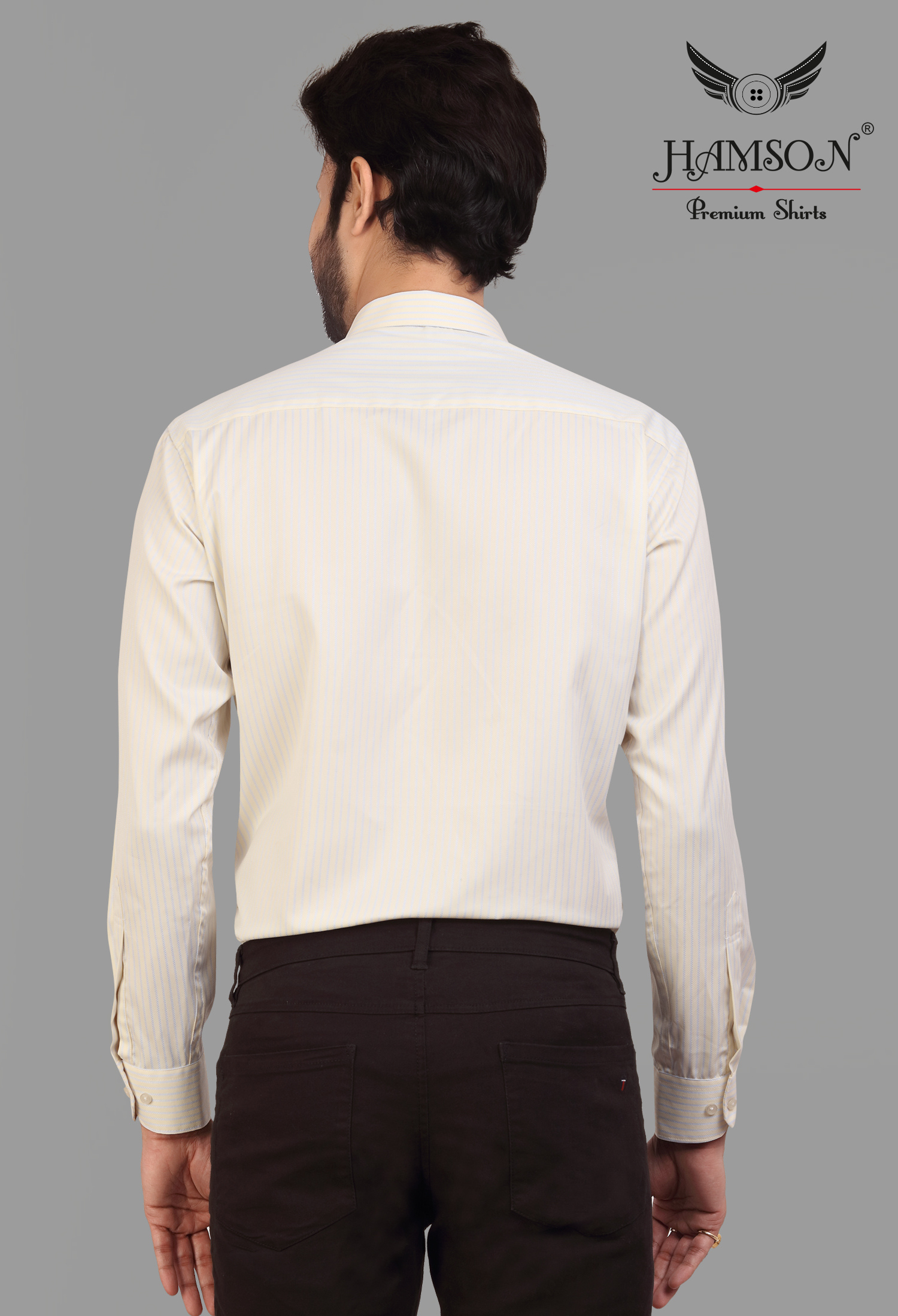 Mens Cotton Blended Stripes Shirts Ace 10 - Cotton Blend, Sizes: L, M, Xl, Xxl, Color: Beige | Features: Anti-wrinkle, Breathable, Washable
