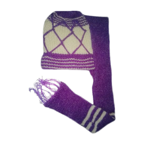 Ladies Winter Long Cap With Scarf - Wool Material, Blue Color | Winter Caps For Women With Cozy Stylish Design