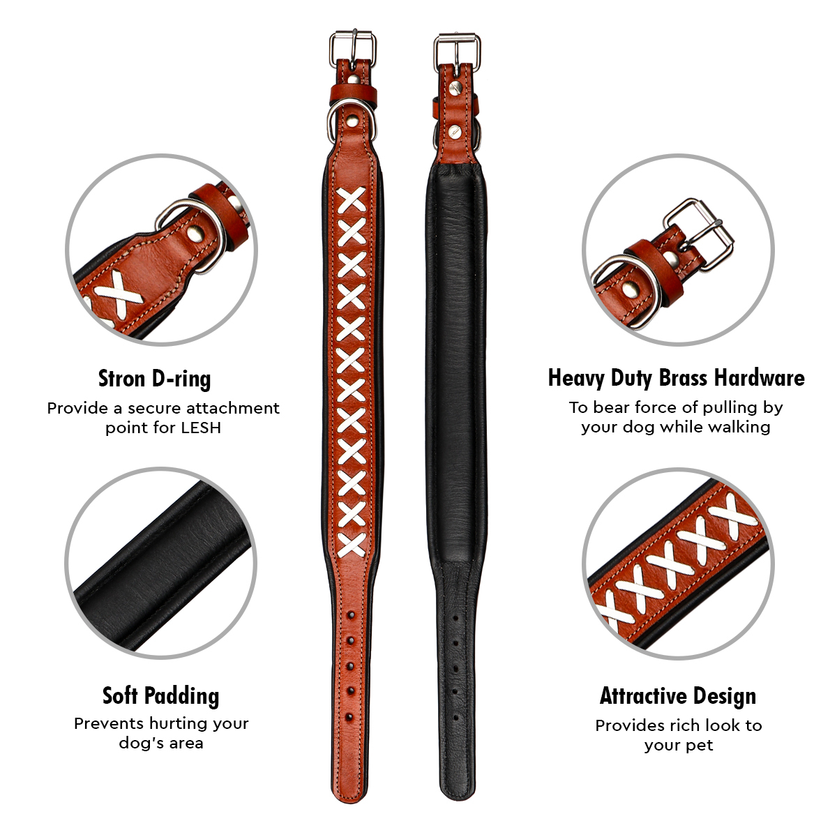 Sparrow Daughter Leather Dog Collar In Orange - Solid Leather, Antique Brass Buckle, Rust Resistant | Durable, Soft Leather, Stylish, Easy Attachment, Embroidery Available