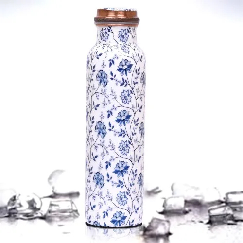 Copper Water Bottle - 1000 ml with Customizable Floral Meena Print, Leak-Proof and Elegant Design for Hair, Skin, and Digestive Wellness