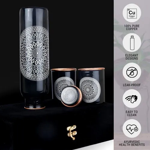 1 Ltr Copper Water Bottle With Two Glass Gift Set Size: Different Available
