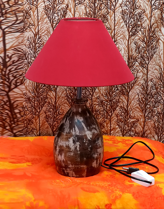 Wooden Table Lamps - Mango Wood, 18 Inch Height, Brown Rustic Finish, 10 Inch Fabric Shade - Customizable Color & Logo, Antique Imitation Style