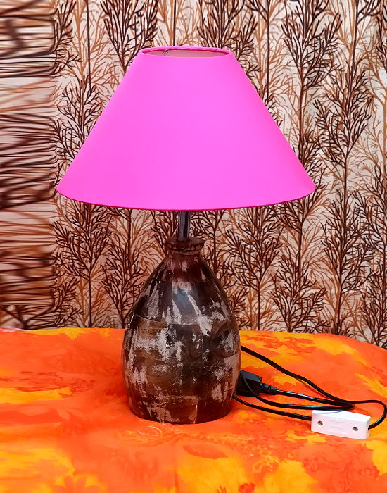 Wooden Table Lamps - Mango Wood, 18 Inch Height, Brown Rustic Finish, 10 Inch Fabric Shade - Customizable Color & Logo, Antique Imitation Style