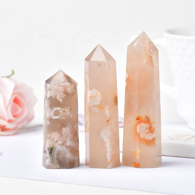 Cherry Blossom Gemstone Crystal Tower Pencil Point Healing Wand Stick - Grade: Aaa