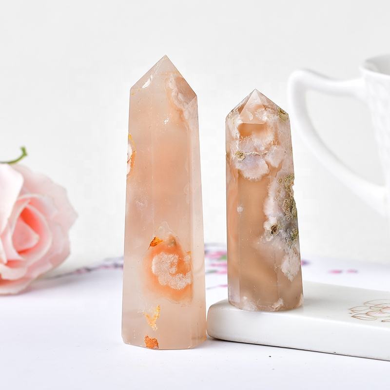 Cherry Blossom Gemstone Crystal Tower Pencil Point Healing Wand Stick - Grade: Aaa