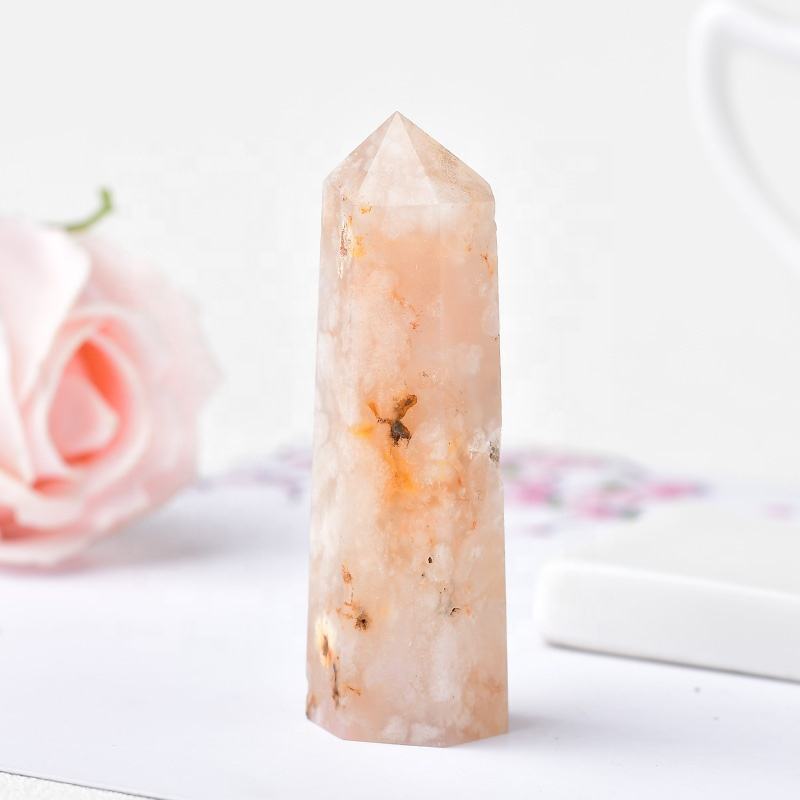 Cherry Blossom Gemstone Crystal Tower Pencil Point Healing Wand Stick - Grade: Aaa