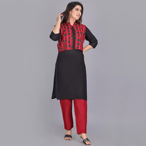 Washable Ladies Kurtis With Red Jacket Set