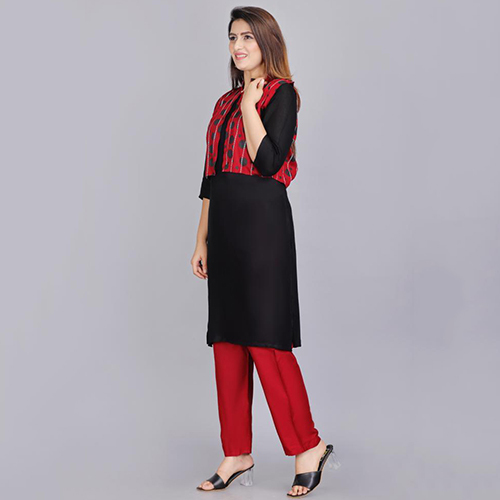 Washable Ladies Kurtis With Red Jacket Set