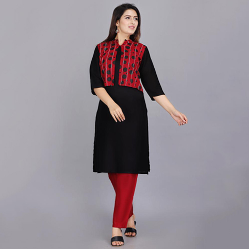 Washable Ladies Kurtis With Red Jacket Set