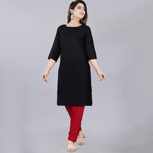 Washable Ladies Black Kurtis With Red Pant
