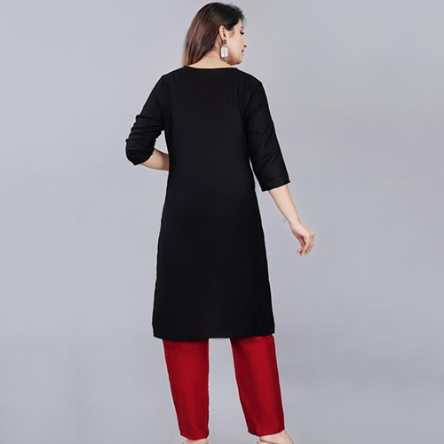 Washable Ladies Black Kurtis With Red Pant