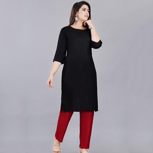 Washable Ladies Black Kurtis With Red Pant